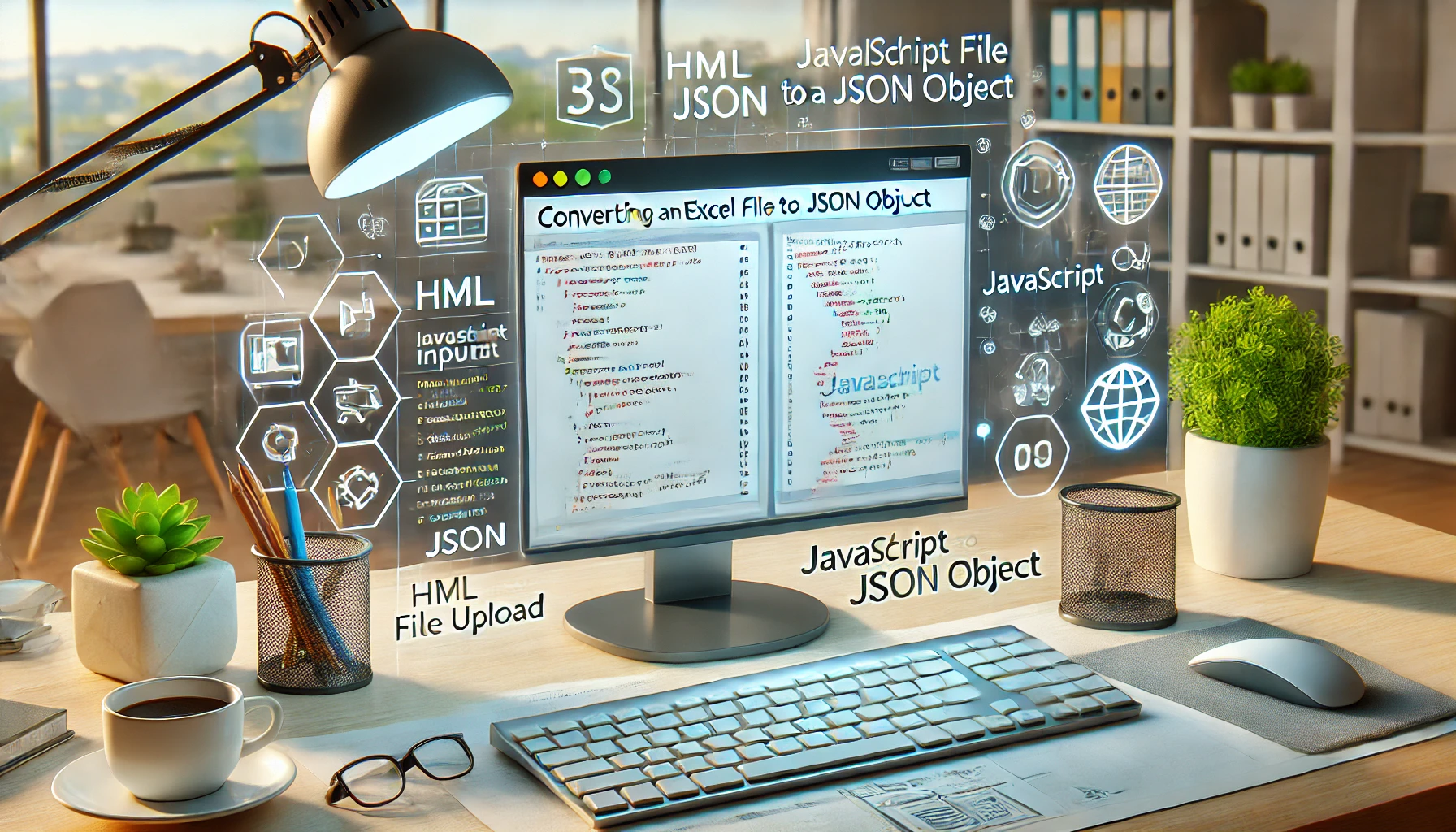 dall e 2024 08 05 13.31.00 a detailed image illustrating the process of converting an excel file to a json object using javascript. the image shows a web browser window with an