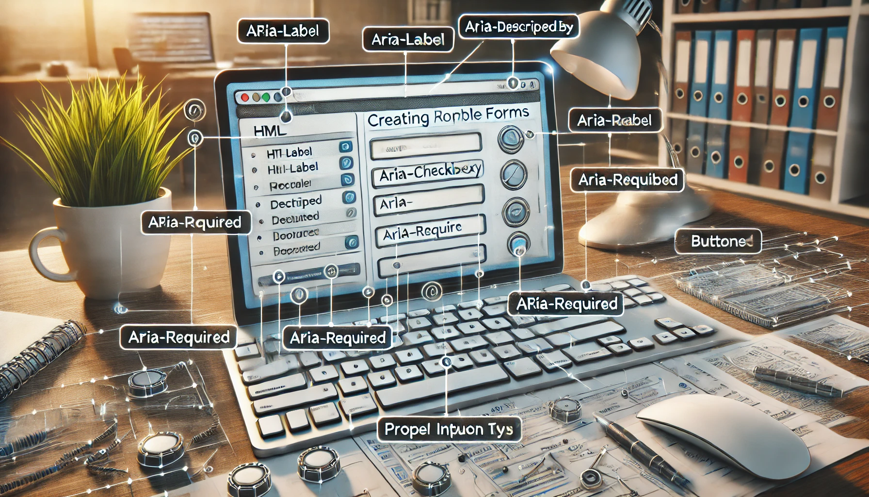 dall e 2024 08 05 13.46.44 a detailed image illustrating the concept of creating accessible forms. the image shows a web browser window with various html form elements includin