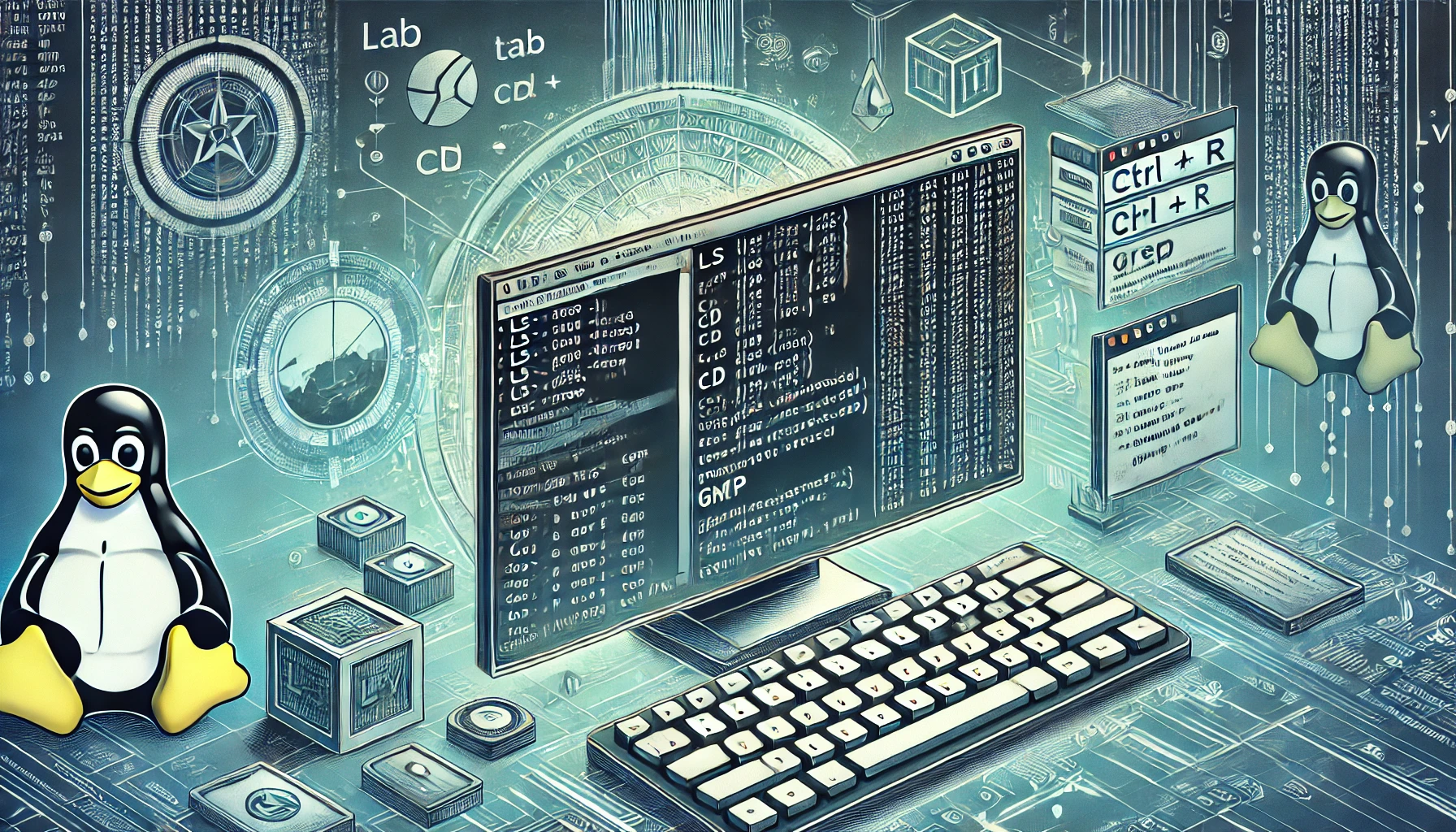 dall e 2024 08 05 14.07.05 a detailed digital illustration of a linux terminal window on a computer screen displaying various popular commands such as ls cd mv and gr