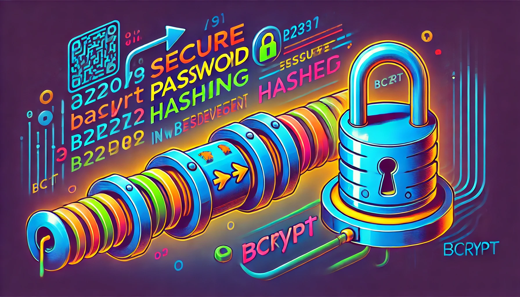 dall e 2024 08 09 12.27.23 a vivid illustration depicting the concept of secure password hashing in web development. the image should show a strong digital lock symbolizing secu